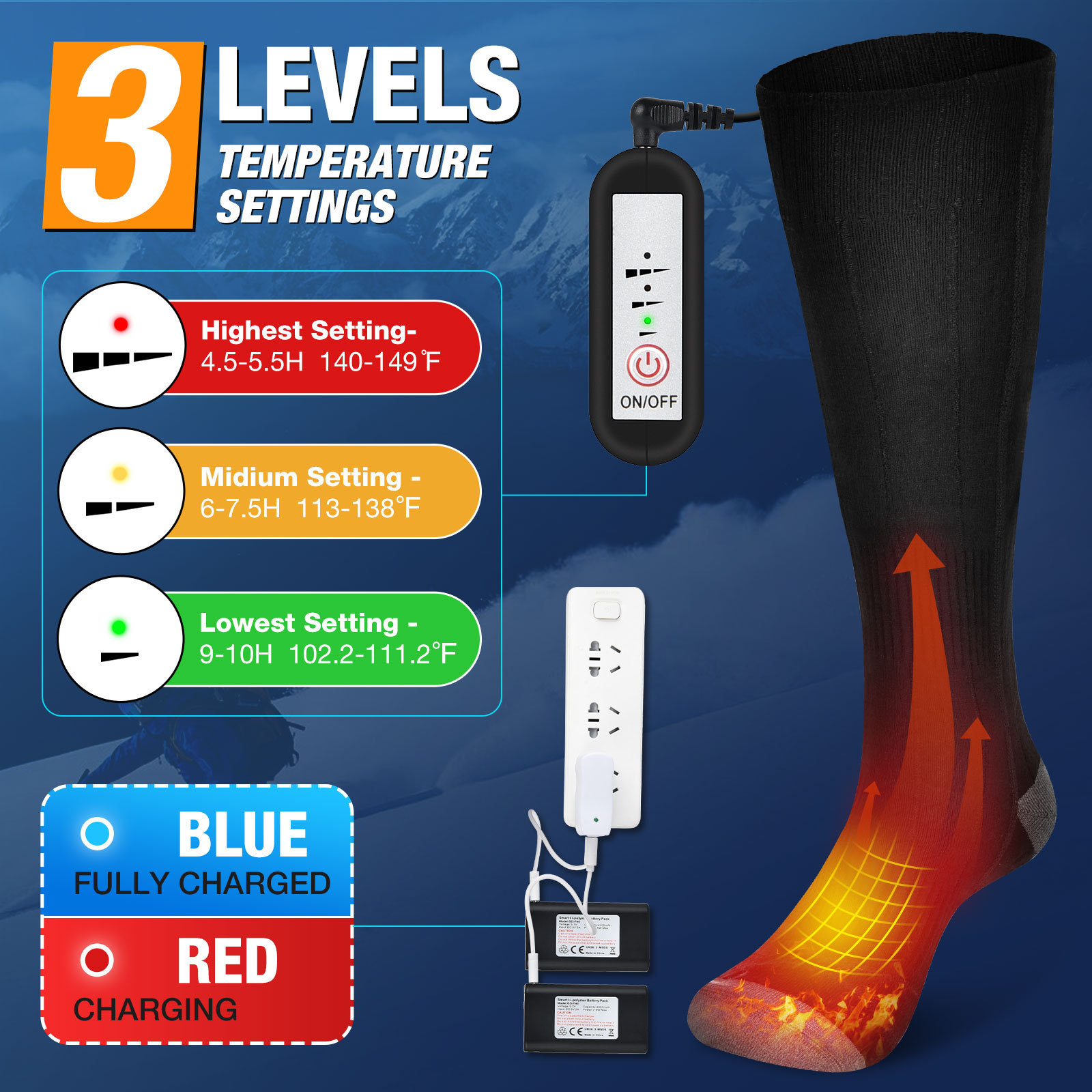 Washable Electric Thermal Warming Socks For Hunting Winter Skiing Outdoors MTECF002