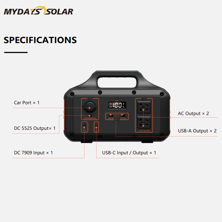 Portable Power Station 600W Solar Generator Backup Battery, 600W AC Outlets/DC Ports MSO-76