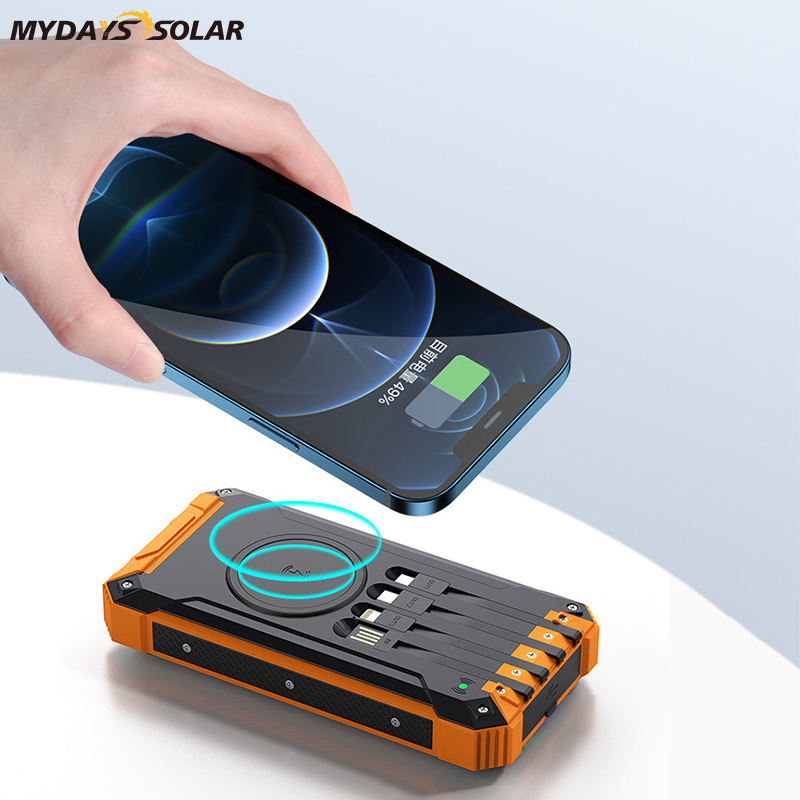 Outdoor Waterproof Wireless 5 Outputs 3 Inputs Built Cable Dual LED Light 30000mAh Solar Power Bank MDSW-1015